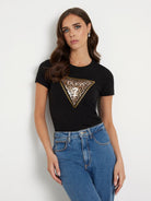 GUESS T-Shirt e Polo Donna SS CN TRIANGLE LEO TEE W4YI40 J1314 JBLK Nero - Stilato