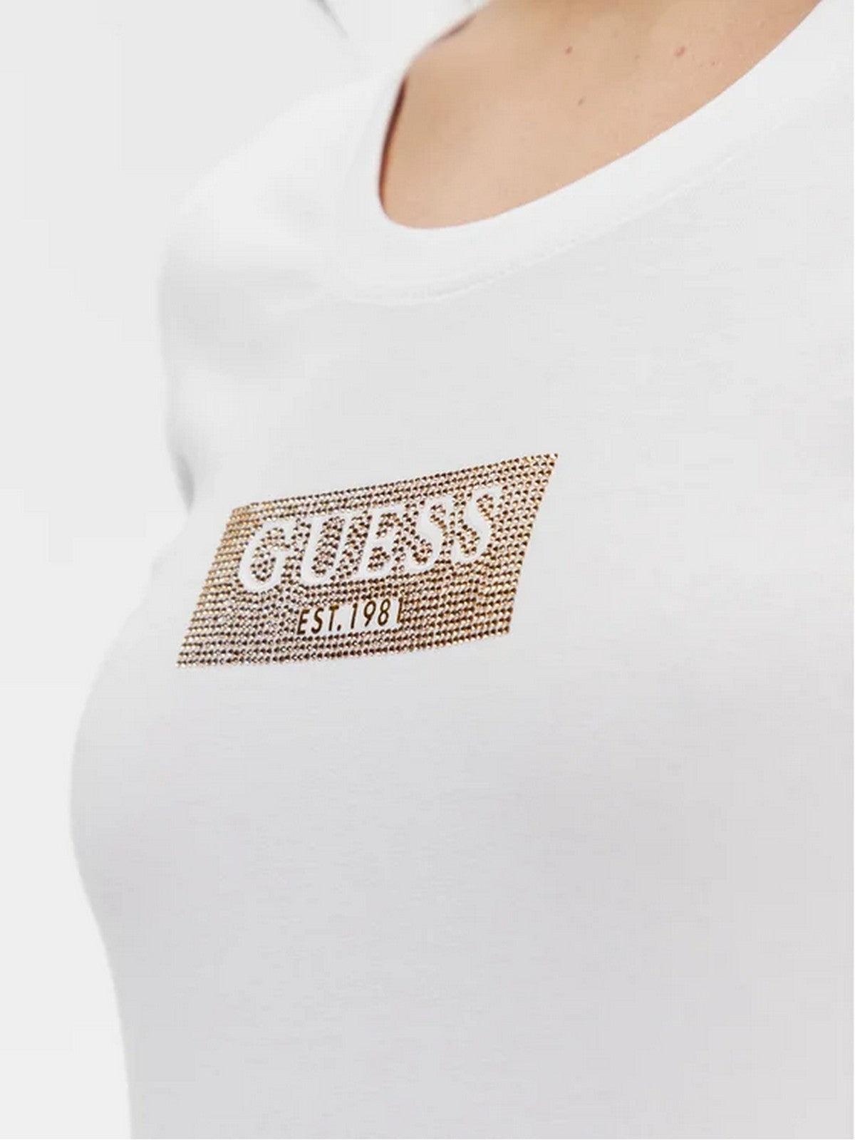 GUESS T-Shirt e Polo Donna Ss Cn Studs Box Tee W4RI33 J1314 G011 Bianco - Stilato