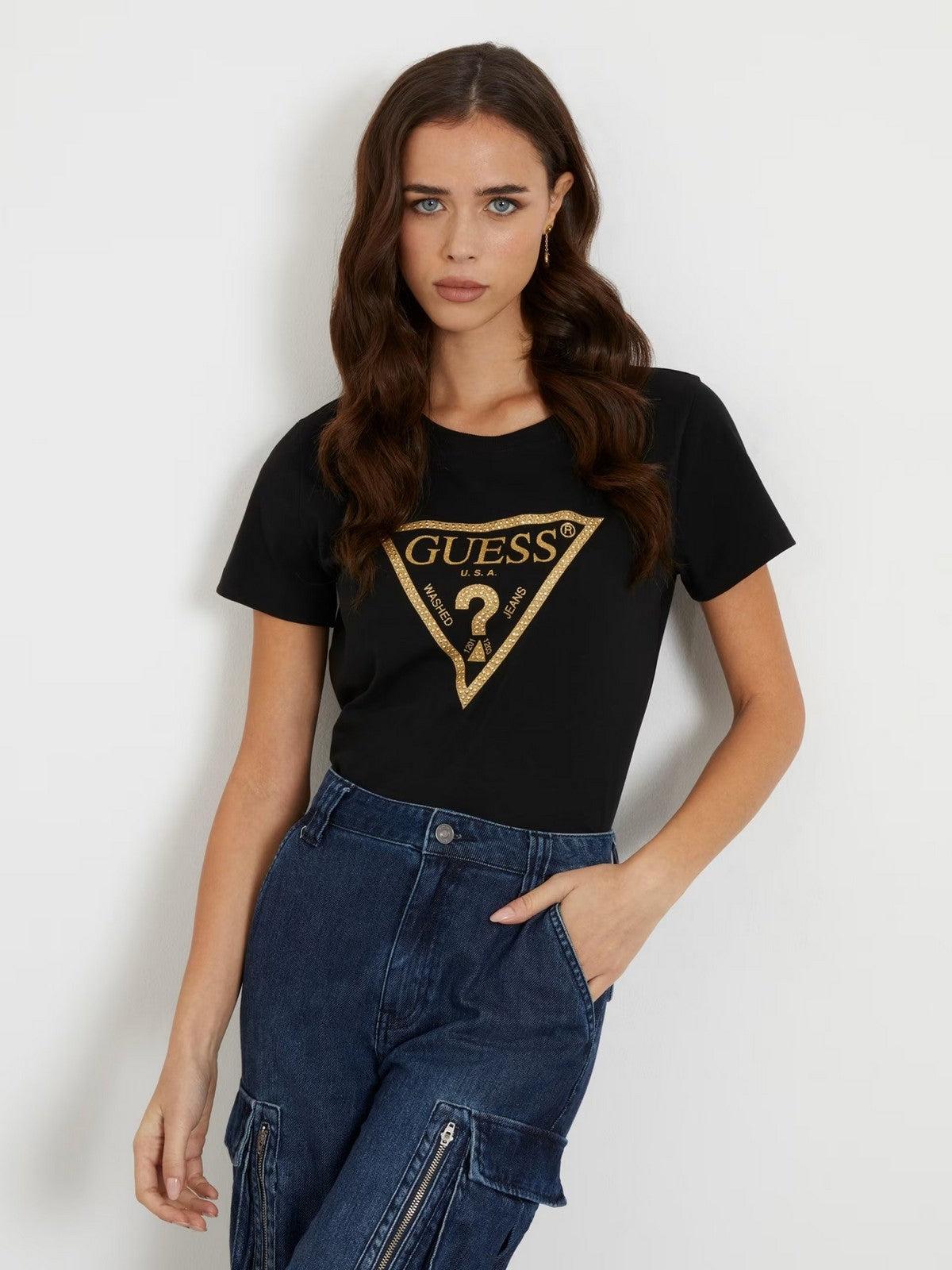 GUESS T-Shirt e Polo Donna Ss Cn Gold Triangle W4RI69 J1314 JBLK Nero - Stilato