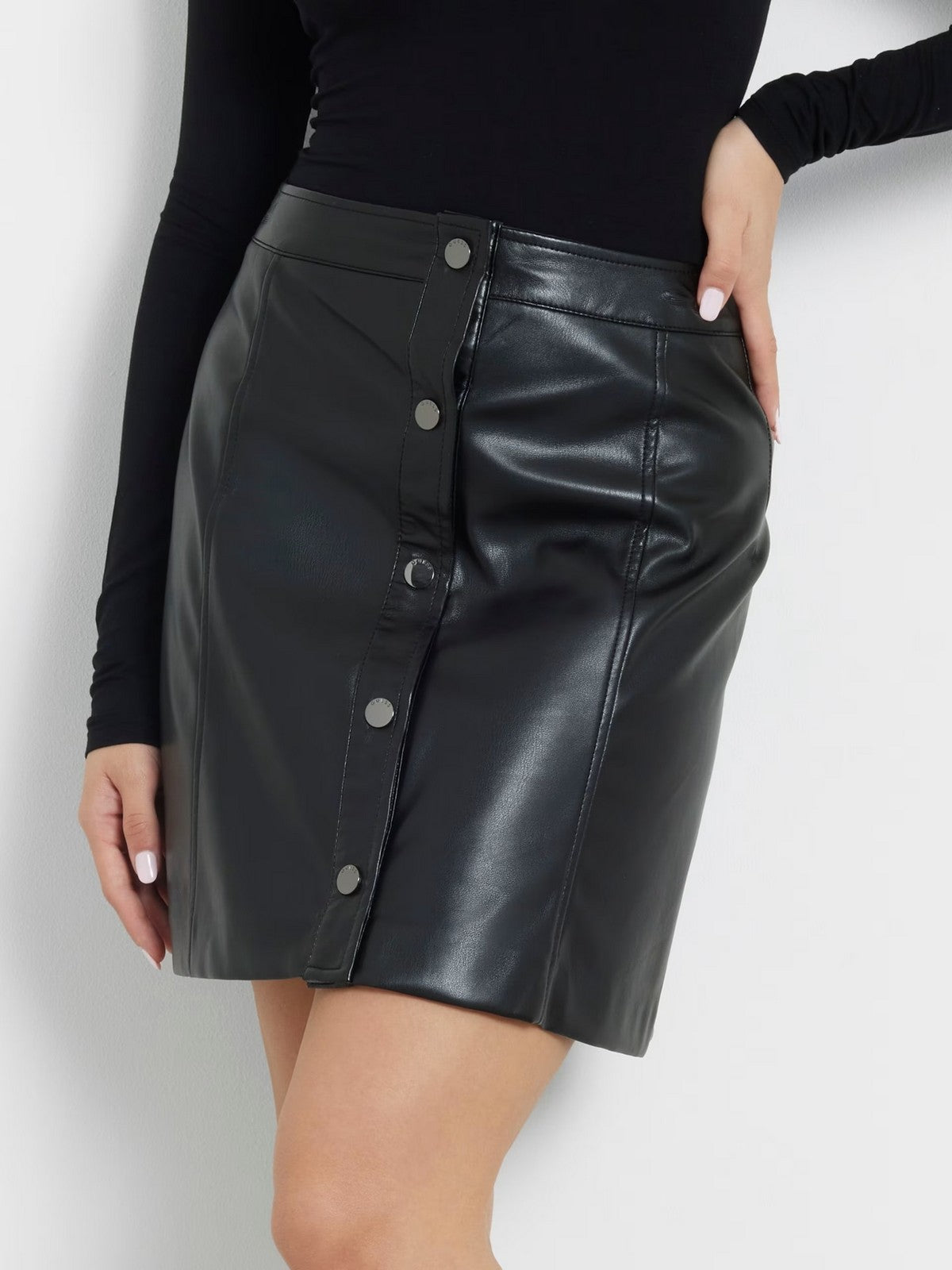 GUESS Gonna Donna CAROLA FAUX LEATHER MINI SKIRT W3YD65 WF8Q0 JBLK Nero - Stilato