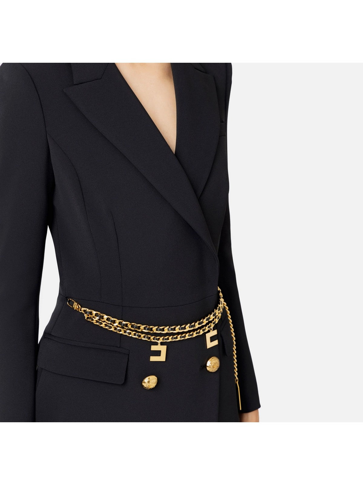 Robe Manteau Donna Nero Elisabetta Franchi in Crêpe Stretch Con Cintura - AB65746E2 110 - Stilato