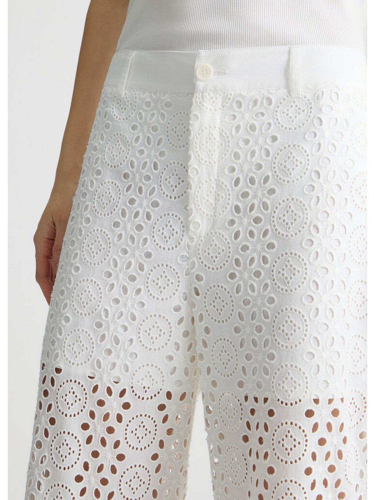 パンツ LIU JO Women Straight Pants WA5282 T2182 11111 WHITE Liu Jo Straight-leg chain-link trousers - White