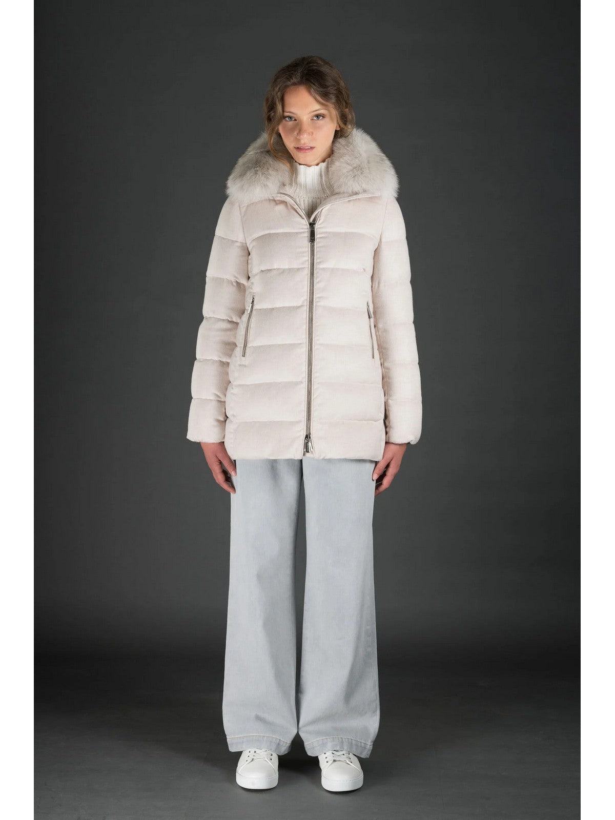 MOORER Piumino Donna DORADO-FUR-LS9 MODGI300004 U0215 Bianco - Stilato