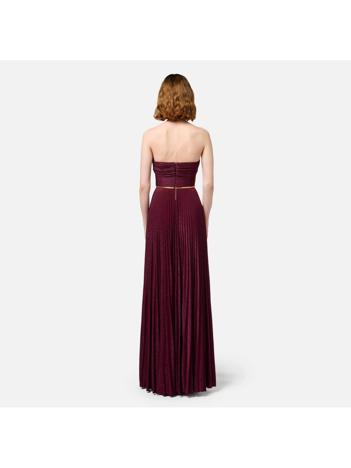 Abito Elisabetta Franchi Rosso Red Carpet in Jersey Lurex Plissettato Con Cintura - AB62847E2 CG3 - Stilato